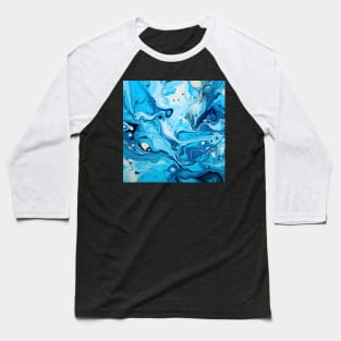 Azure Swirls Fluid Painting Baseball T-Shirt